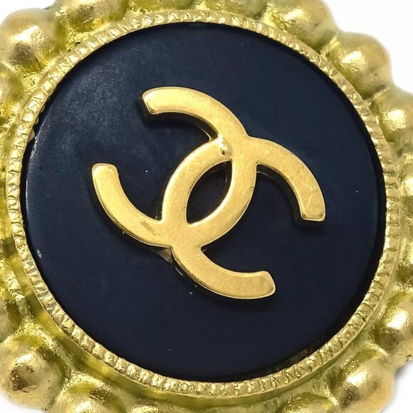 Chanel Gold Black Button Earrings Clip-On 95P - Picture 2 of 4